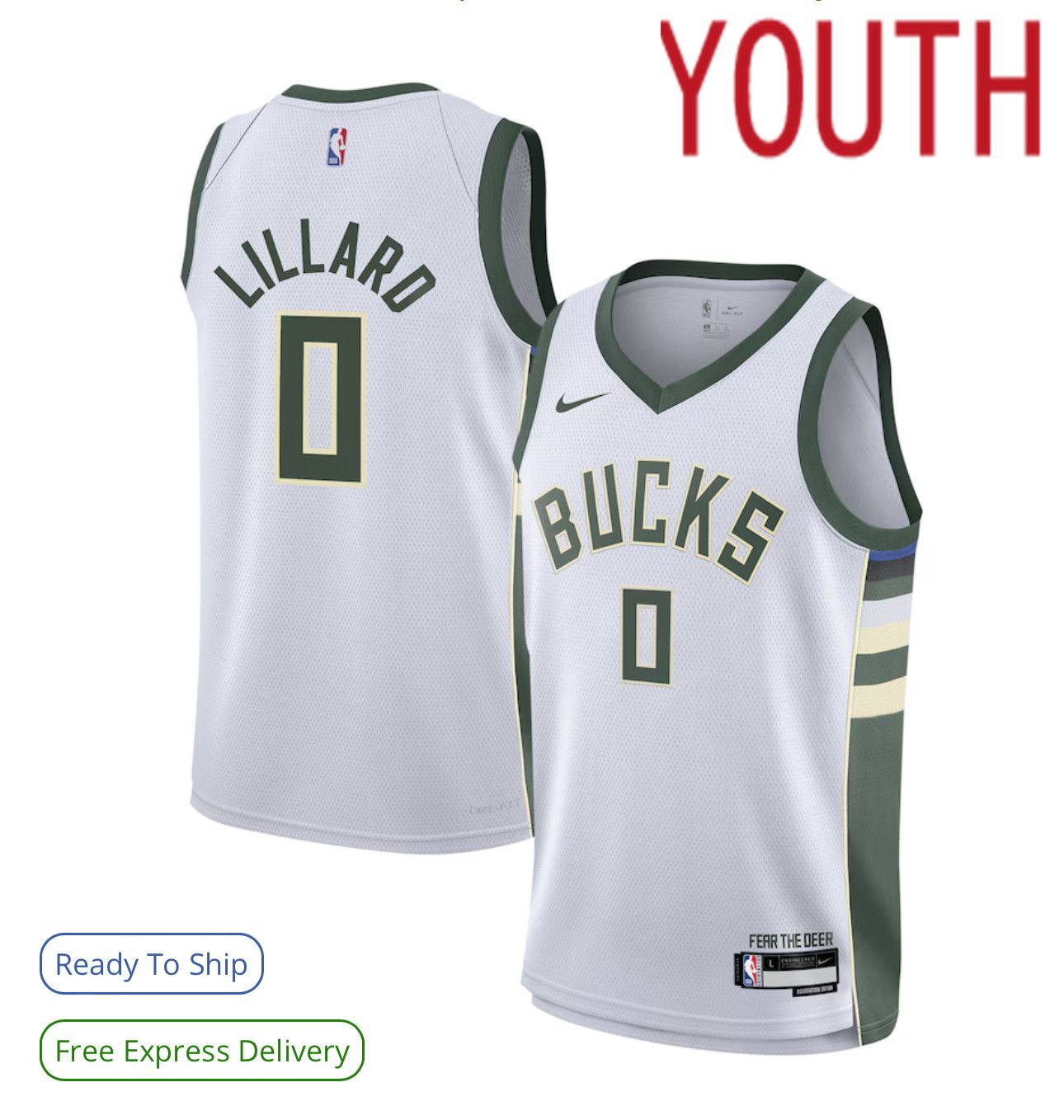 Youth Nike Milwaukee Bucks #0 Lillard white NBA Swingman Icon Edition  2024 Jersey->milwaukee bucks->NBA Jersey